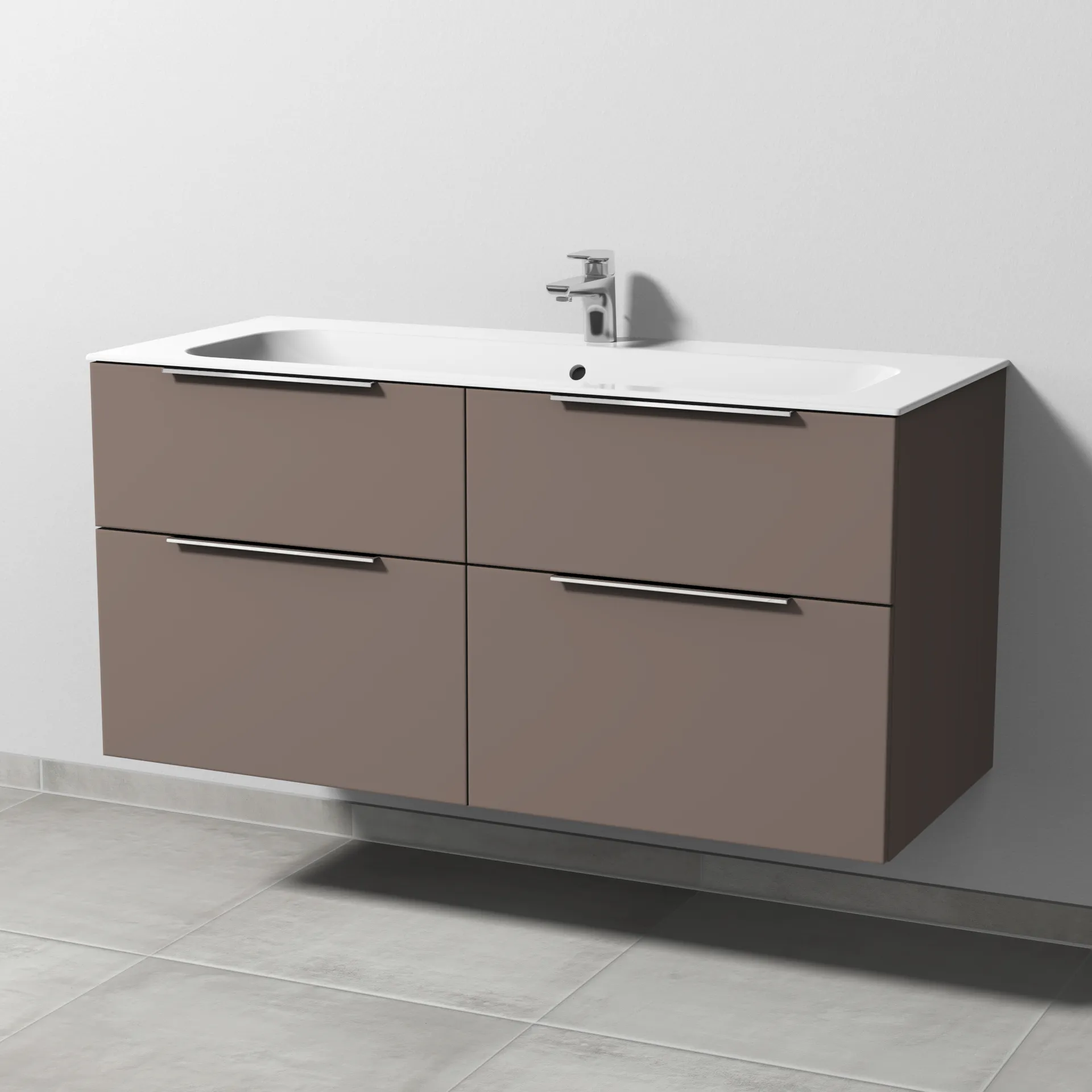 Sanipa Keramik-Waschtisch-Set mit Waschtischunterschrank „3way“ 119 × 49,7 × 58,2 cm in Taupe (matt), mittig