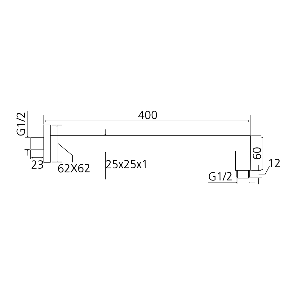 Brausearm AqvaDesign - eckig - 1/2″ AG × 1/2″ AG × 25 mm × 400 mm - Rosette - chrom