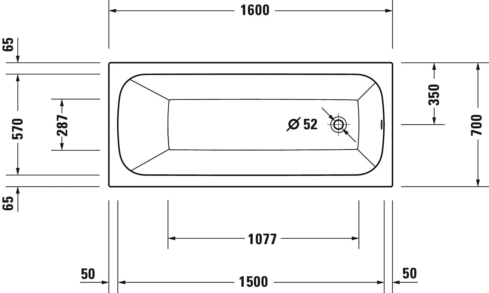 Duravit Whirlwanne „Qatego“ rechteck 160 × 70 cm, Fußablauf