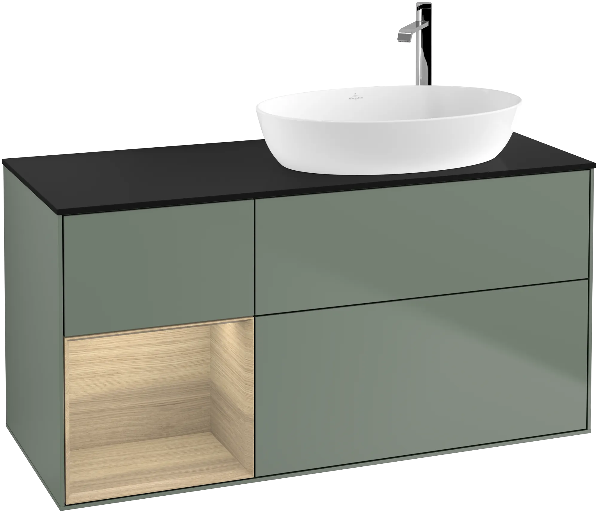 Villeroy & Boch Finion Waschbeckenunterschrank G92 1200x603x501mm Olive Matt Lacquer / Oak Veneer / Glass Black Matt