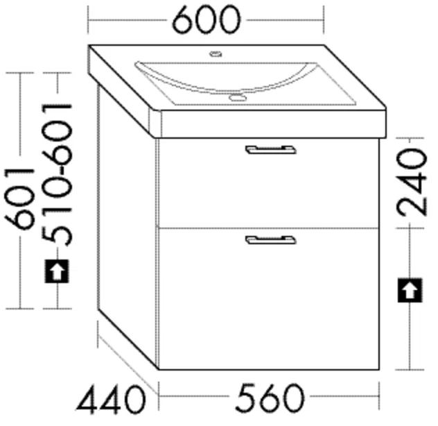 Waschtischunterschrank Sys30 von burgbad - 440x560x601 mm, 1 Schublade oben, 1 Auszug unten, Villeroy & Boch Subway 2.0 Waschtischunterschrank Sys30 von burgbad - 440x560x601 mm, 1 Schublade oben, 1 Auszug unten, Villeroy & Boch Subway 2.0