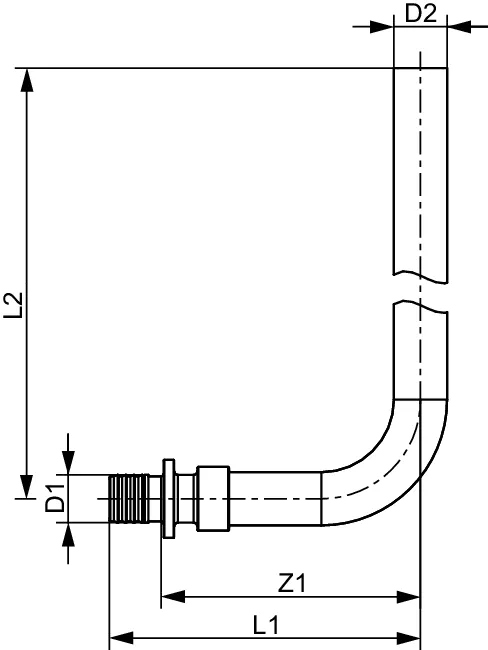 TECEflex HK-Montagewinkel 15 mm Dimension 16, Länge 300 mm, CU vernickelt