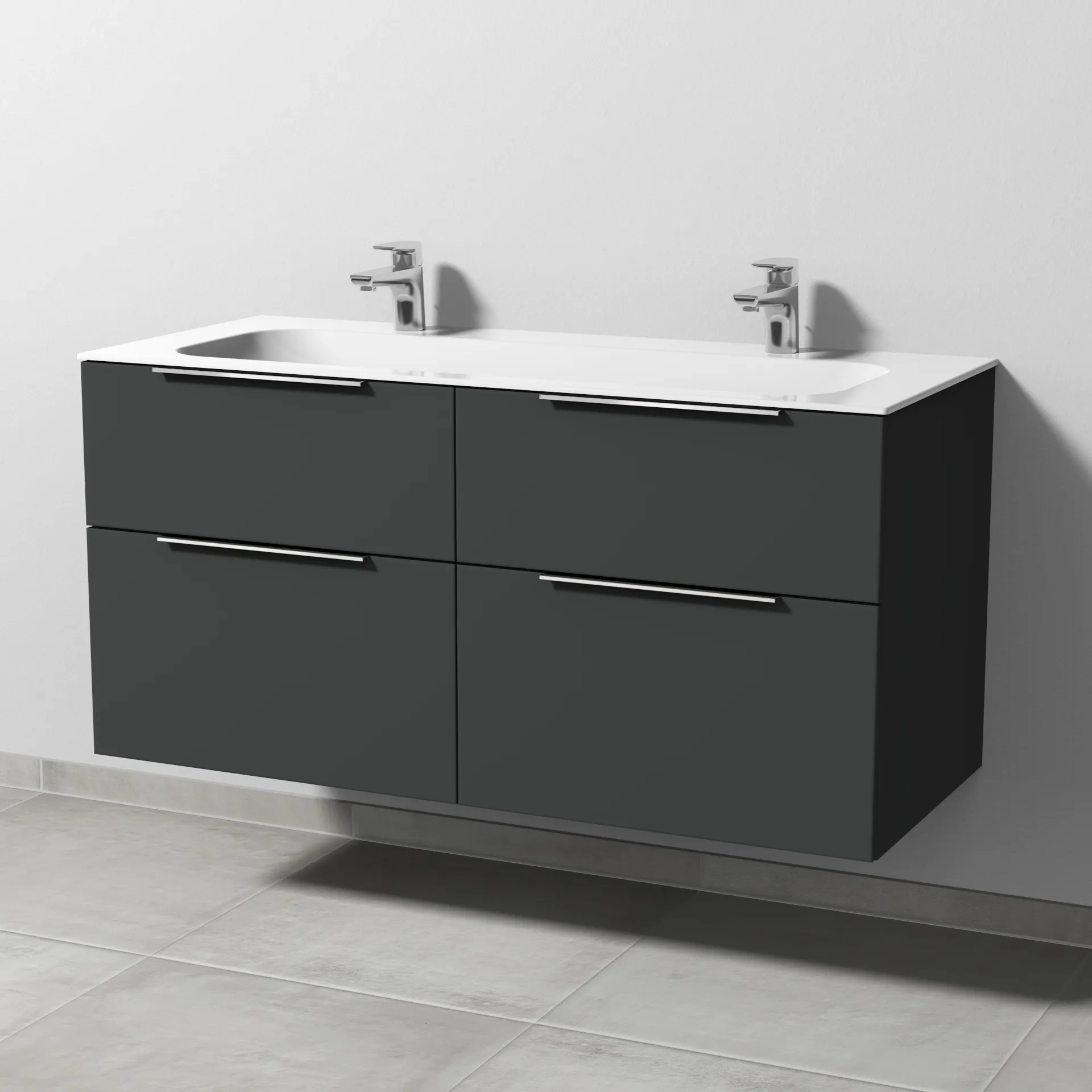 Keramik-Waschtisch-Set mit Waschtischunterschrank „3way“ 119 × 49,7 × 58,2 cm in Graphit (matt), mit Hahnlochbohrung, Becken mittig