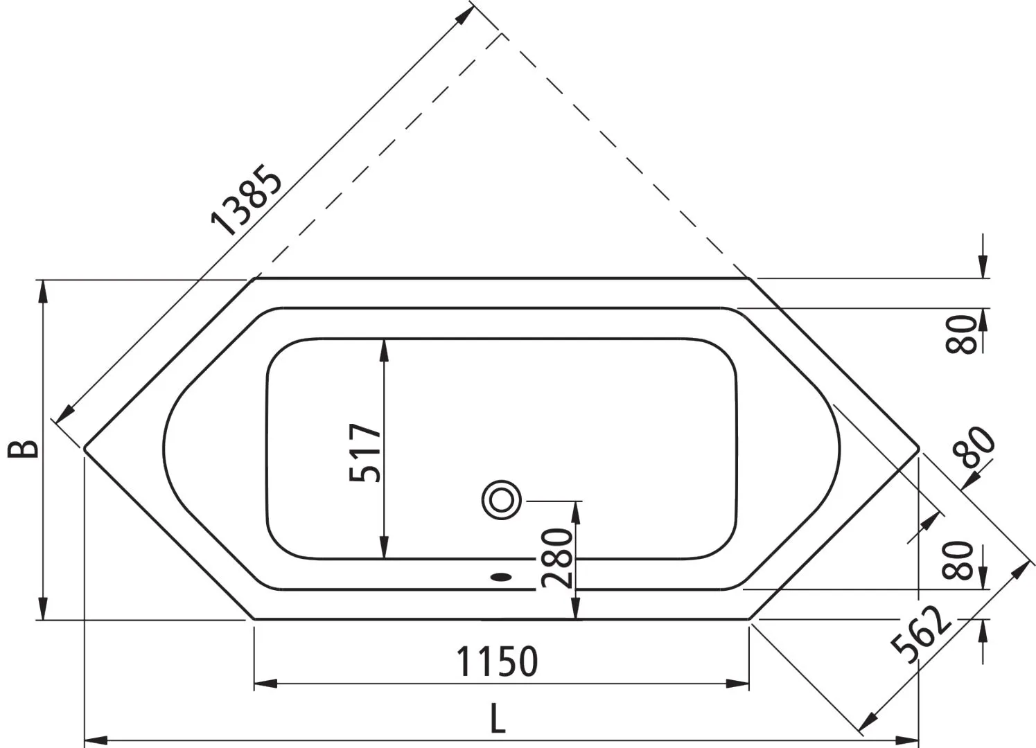 Kermi Duschdesign LIVORO VL1 Sechseckbadewanne weiß 1950x800 mm, 450 mm Tiefe, 600-650 mm Einbauhöhe Kermi Duschdesign LIVORO VL1 Sechseckbadewanne weiß 1950x800 mm, 450 mm Tiefe, 600-650 mm Einbauhöhe