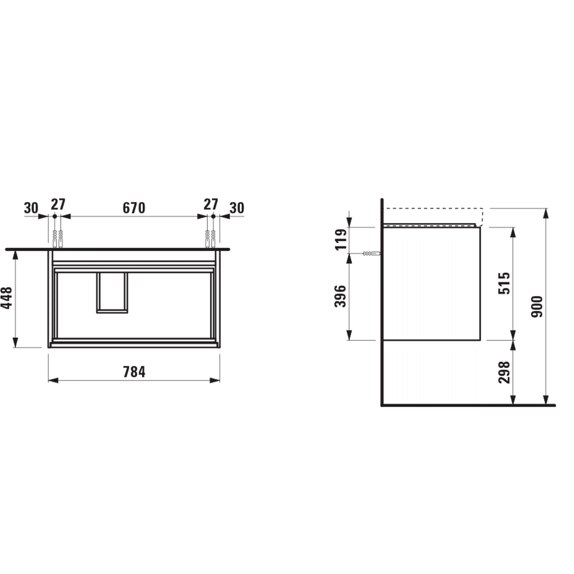 Waschtischunterbau, MEDA, 448x784x515, mit 2 Schubladen, 1 Ordnungssystem, integrierte Griffleiste, Vollauszug und Soft-Close, für Waschtisch MEDA H817116 (80 cm), weiß matt Waschtischunterbau, MEDA, 448x784x515, mit 2 Schubladen, 1 Ordnungssystem, integrierte Griffleiste, Vollauszug und Soft-Close, für Waschtisch MEDA H817116 (80 cm), weiß matt