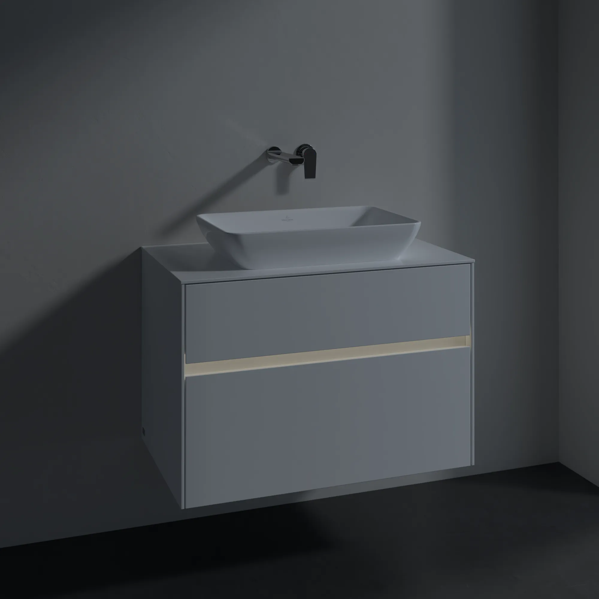 Villeroy & Boch Waschtischunterschrank „Collaro“ 800 × 548 × 500 mm Glossy White, mit Beleuchtung, für Becken mittig