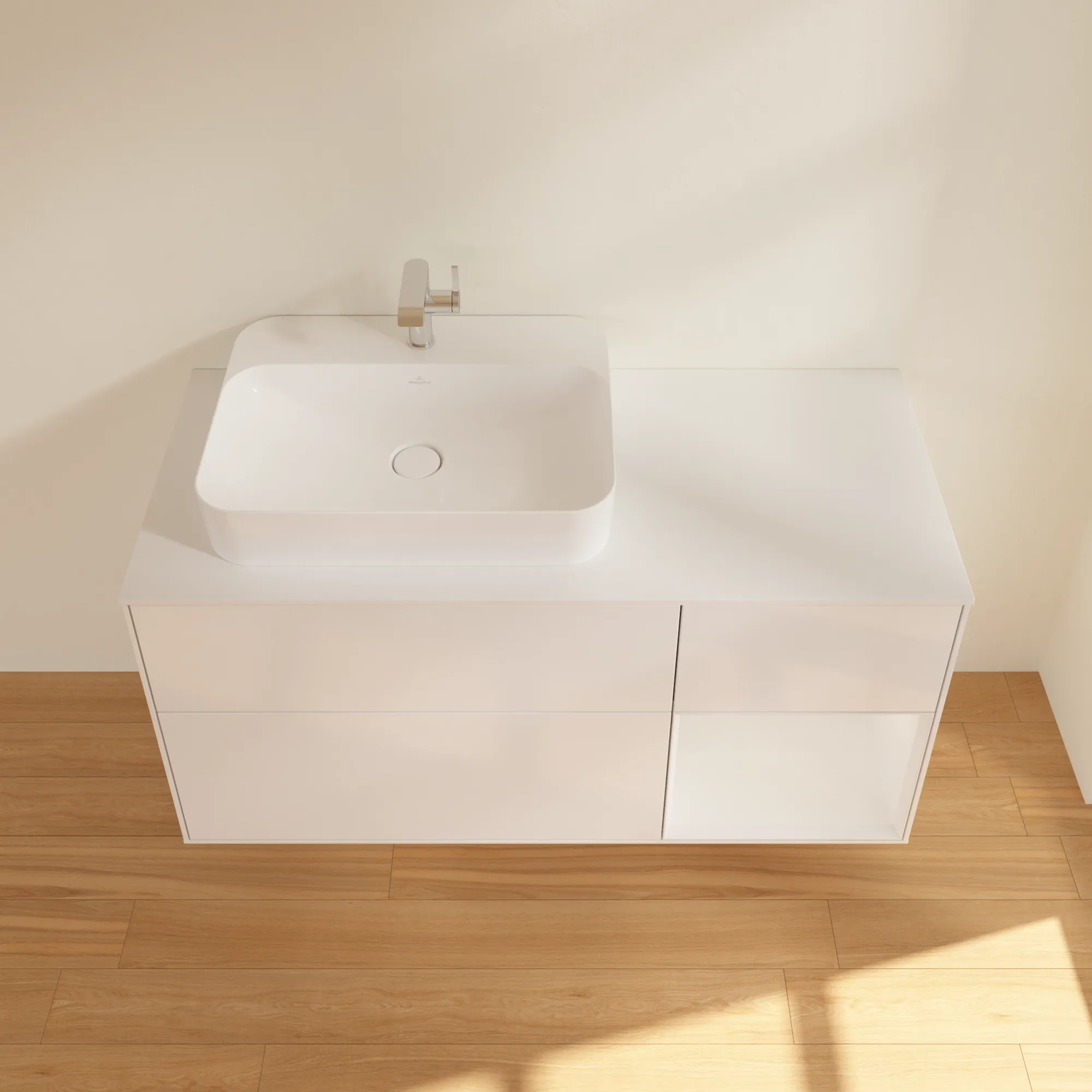 Villeroy & Boch Finion Waschbeckenunterschrank F40 1200x603x501mm Glossy White Lacquer / Glass White Matt Villeroy & Boch Finion Waschbeckenunterschrank F40 1200x603x501mm Glossy White Lacquer / Glass White Matt