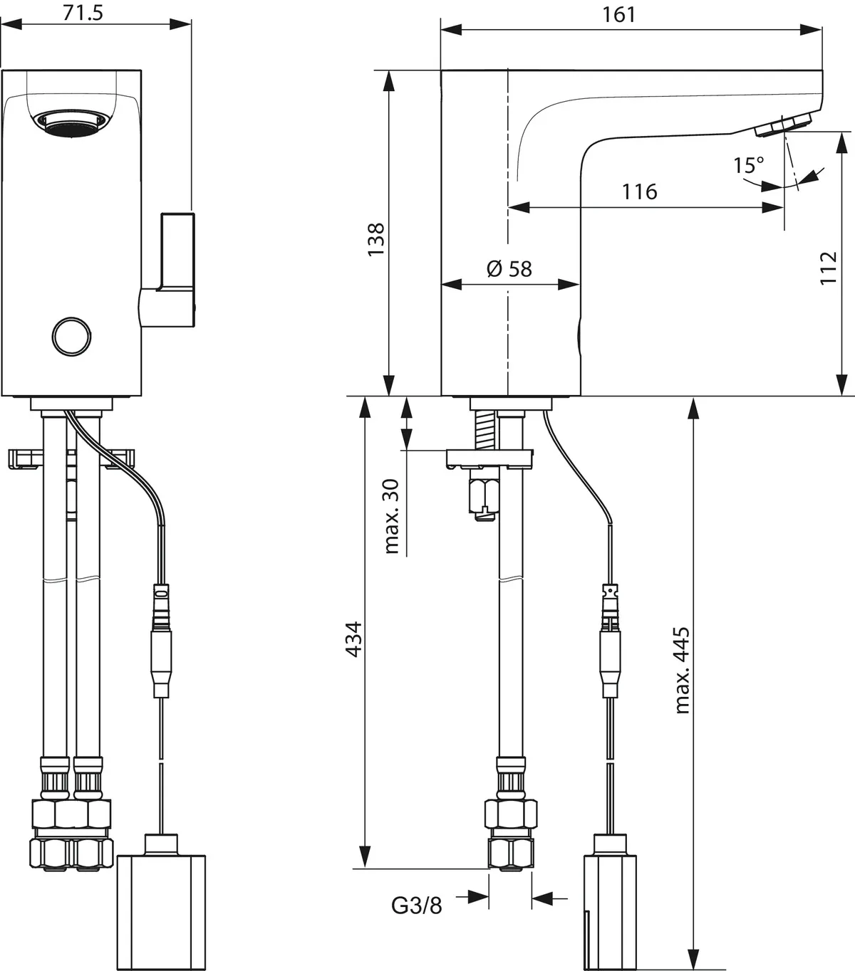 Sensor-Waschtischarmatur Ceraplus, mit Misch., Batteriebetrieben, Ausladung 116mm, Chrom