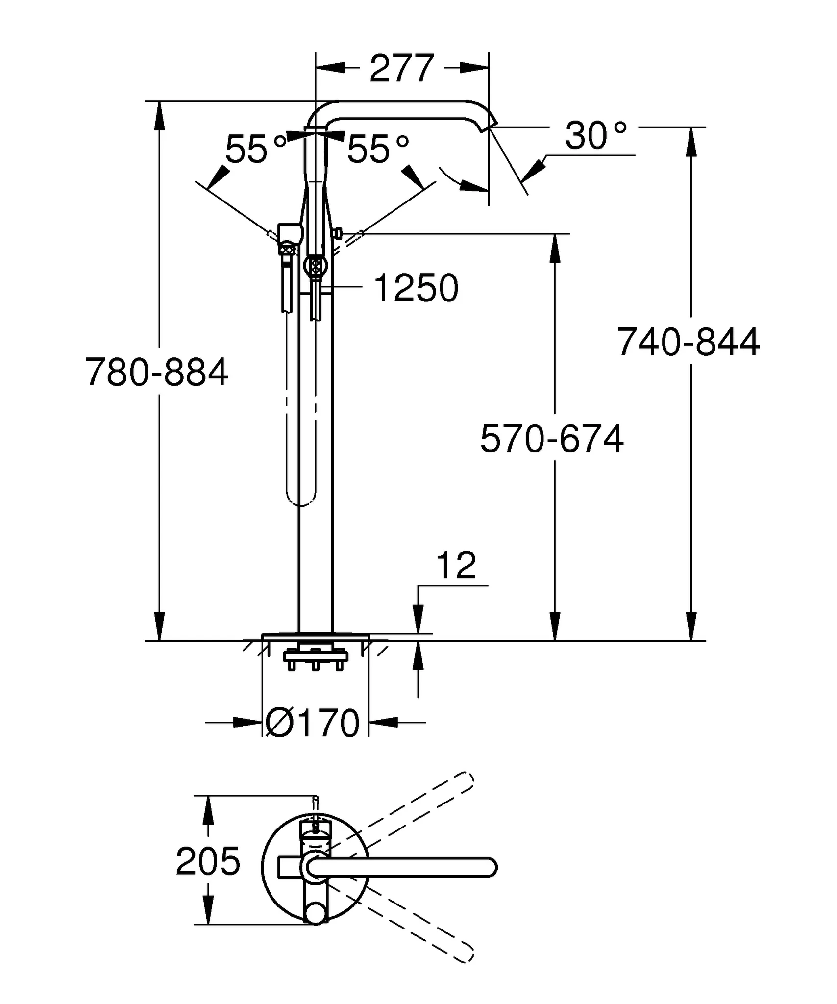 Einhand-Wannenbatterie Essence 25248_1, Bodenmontage, Fertigmontageset für 45 984, Ausladung 277 mm, eigensicher, Professional Edition, chrom Einhand-Wannenbatterie Essence 25248_1, Bodenmontage, Fertigmontageset für 45 984, Ausladung 277 mm, eigensicher, Professional Edition, chrom