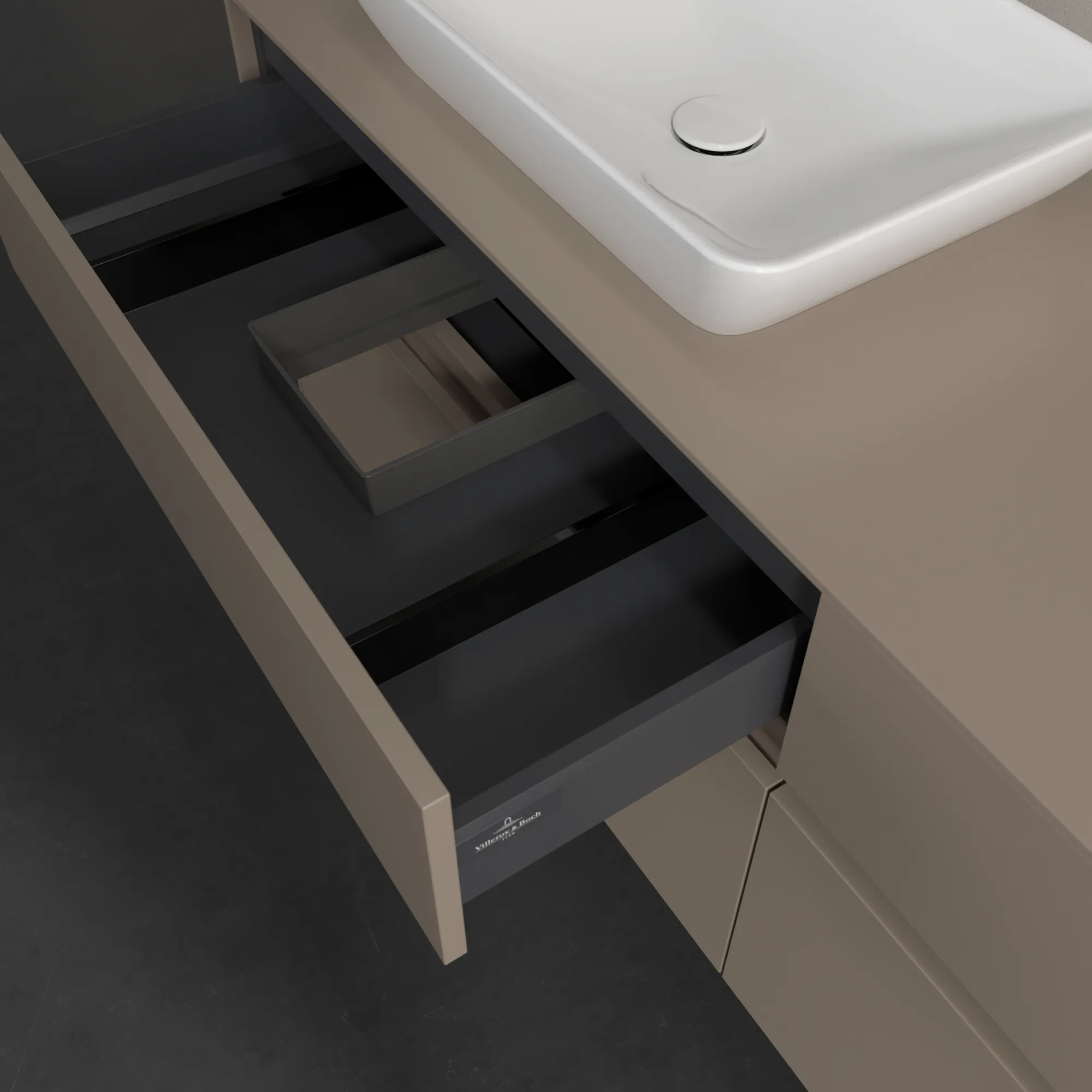 Villeroy & Boch Waschtischunterschrank „Collaro“ 1600 × 548 × 500 mm Taupe, ohne Beleuchtung, für Becken links