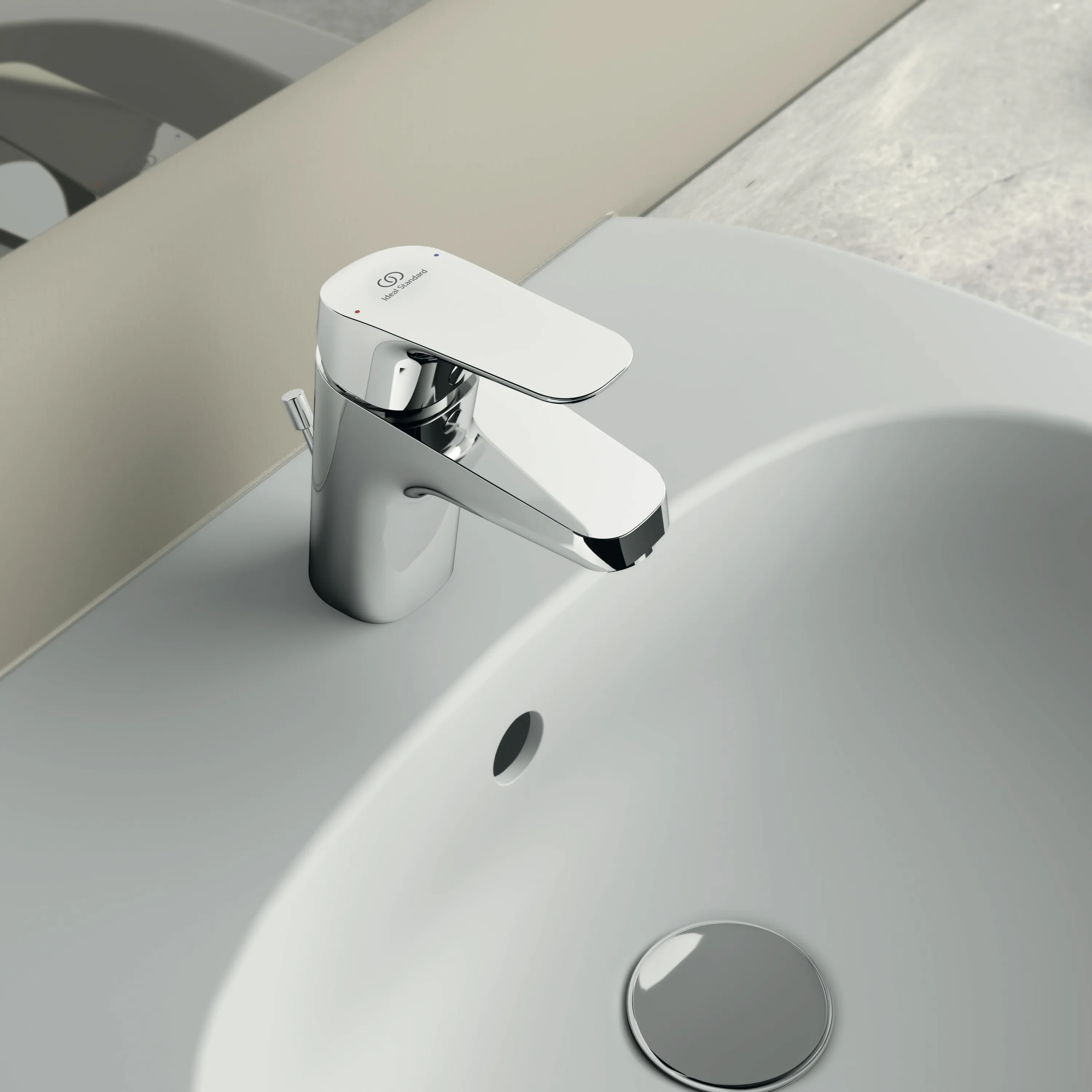 Waschtischarmatur Ceraflex, 5 l/min., mit Ablaufgarnitur aus Kst., Ausladung 101mm, Chrom Waschtischarmatur Ceraflex, 5 l/min., mit Ablaufgarnitur aus Kst., Ausladung 101mm, Chrom