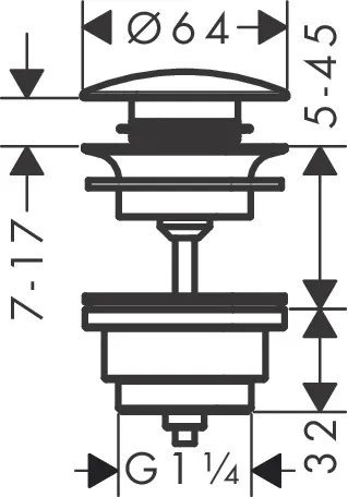 Ablaufventil push-open DN32 chrom mit Überlaufloch Ablaufventil push-open DN32 chrom mit Überlaufloch