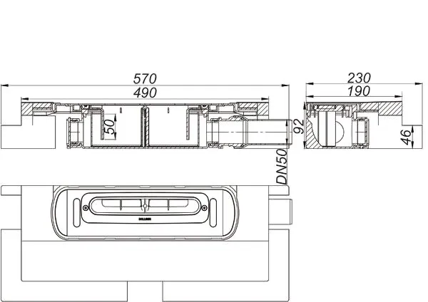 Ablaufgehäuse DallFlex EPS-montiert, DN 50