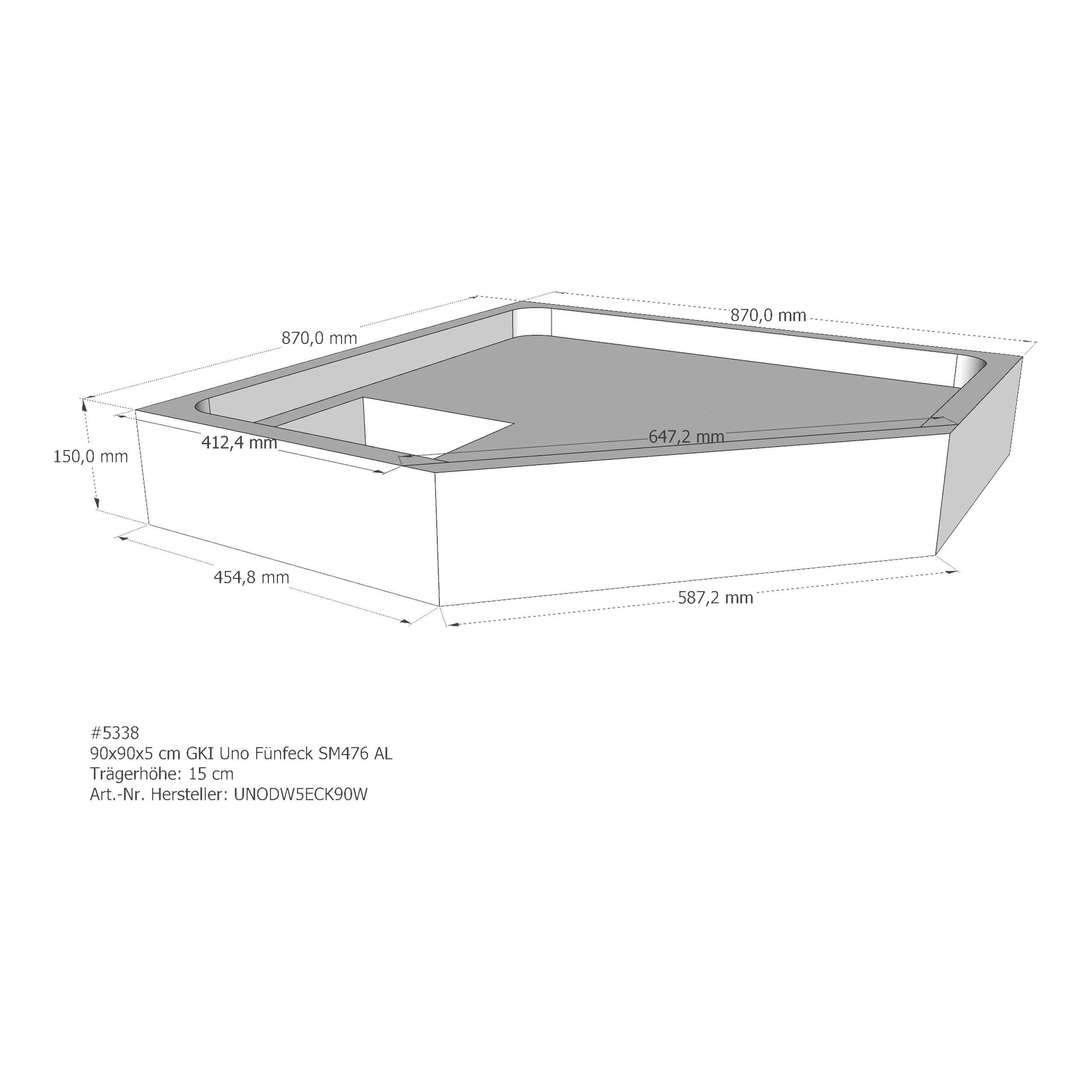 Duschwannenträger für GKI Uno Fünfeck 90 × 90 × 5 cm