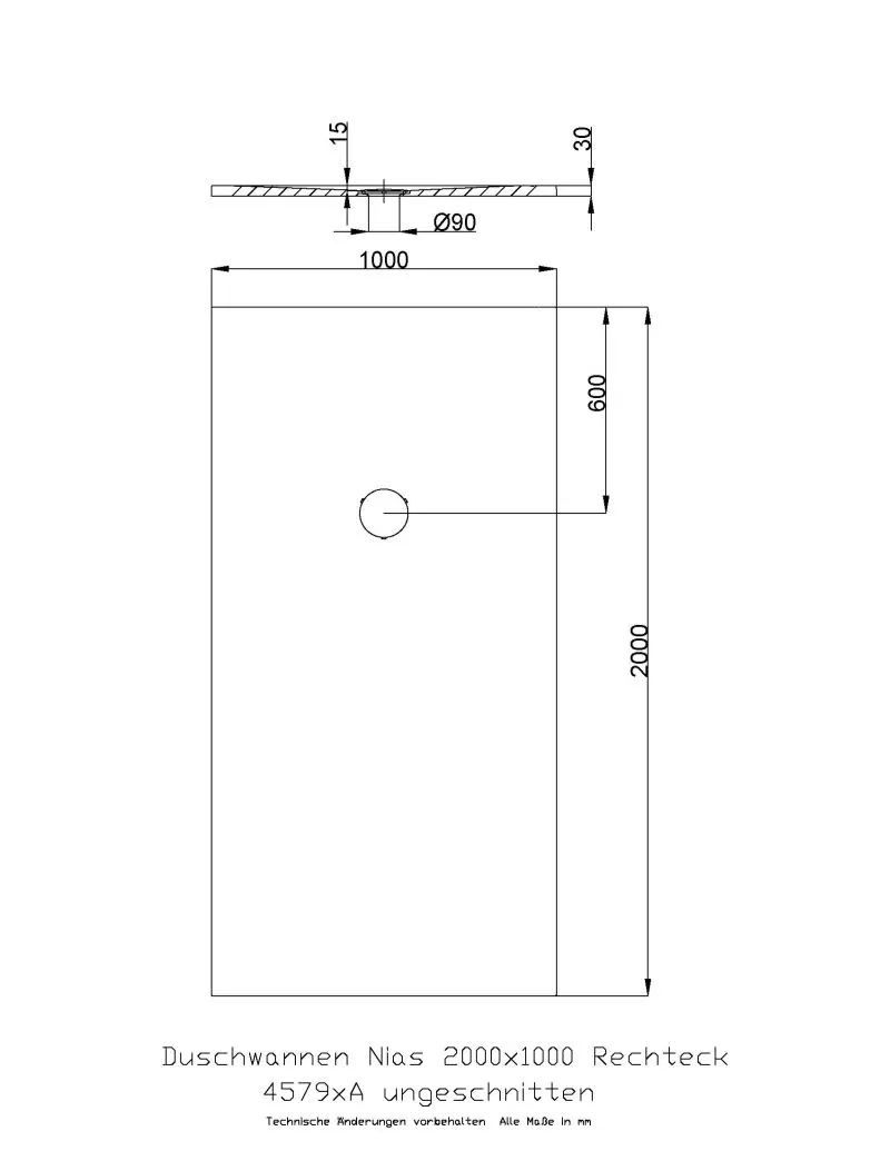 Hoesch rechteck Duschwanne „Nias“ mit strukturierter Oberfläche 200 × 100 cm in Schwarz Matt