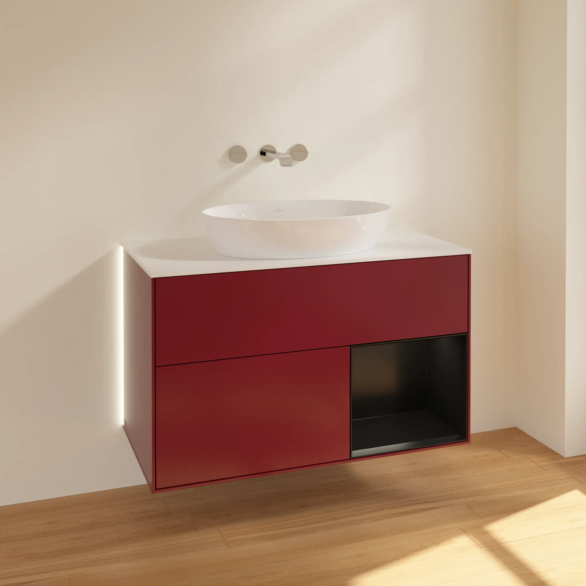 Villeroy & Boch Waschtischunterschrank „Finion“ für Schrankwaschtisch 1000 × 603 × 501 mm Peony Matt Lacquer, für Becken mittig, ohne Hahnlochbohrung