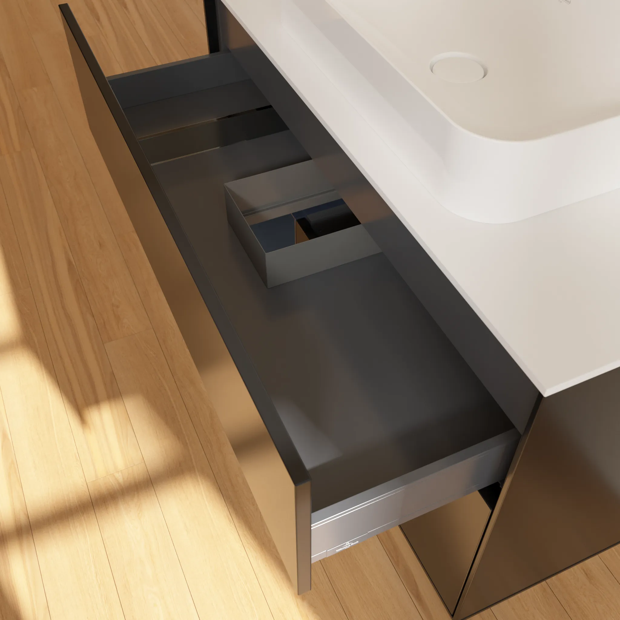 Villeroy & Boch Waschbeckenunterschrank Finion F24, 1000x603x501 mm, Black Matt Lacquer / Midnight Blue Matt Lacquer, mit Beleuchtung und Push-to-open Funktion Villeroy & Boch Waschbeckenunterschrank Finion F24, 1000x603x501 mm, Black Matt Lacquer / Midnight Blue Matt Lacquer, mit Beleuchtung und Push-to-open Funktion