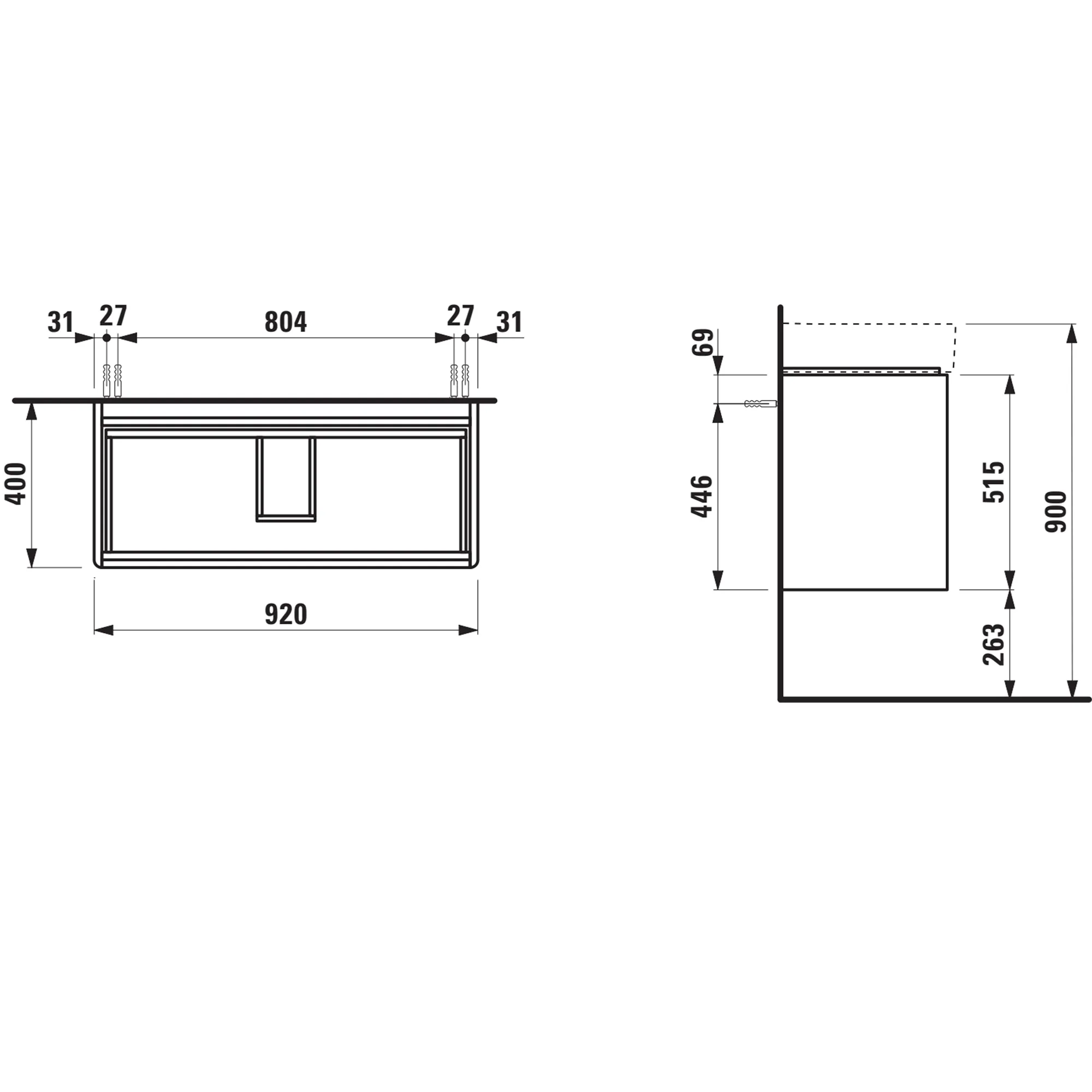 Waschtischunterbau BASE 2.0 für VAL 400x920x515 2 Schubladen mit Griffmulde für Waschtisch H810287 weiß matt