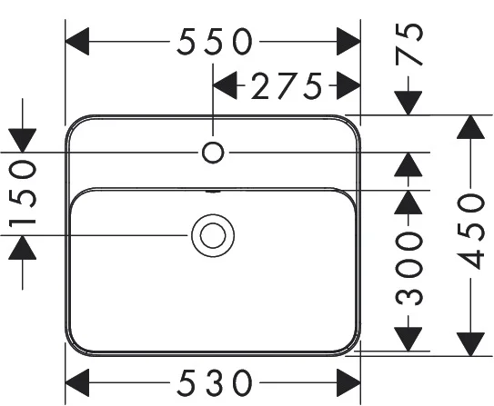 Hansgrohe Einbauwaschtisch Xuniva Q, weiß, 550x450 mm mit Hahnloch und Überlauf, SmartClean, glänzend