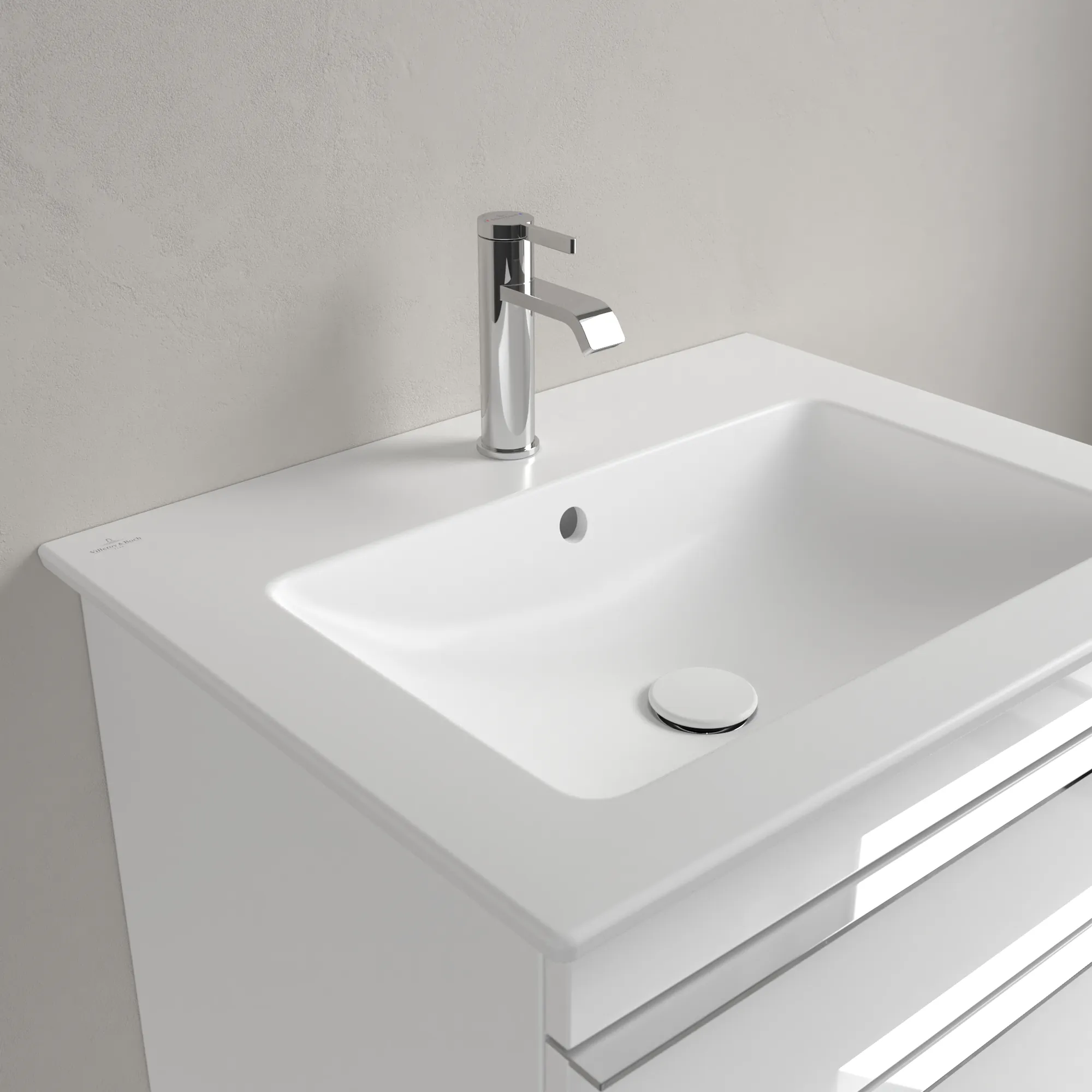 Villeroy & Boch Wandwaschtisch „Venticello“ 655 × 500 × 170 mm, für Becken mittig, mit Hahnlochbohrung, Hahnlochposition mittig in Stone White