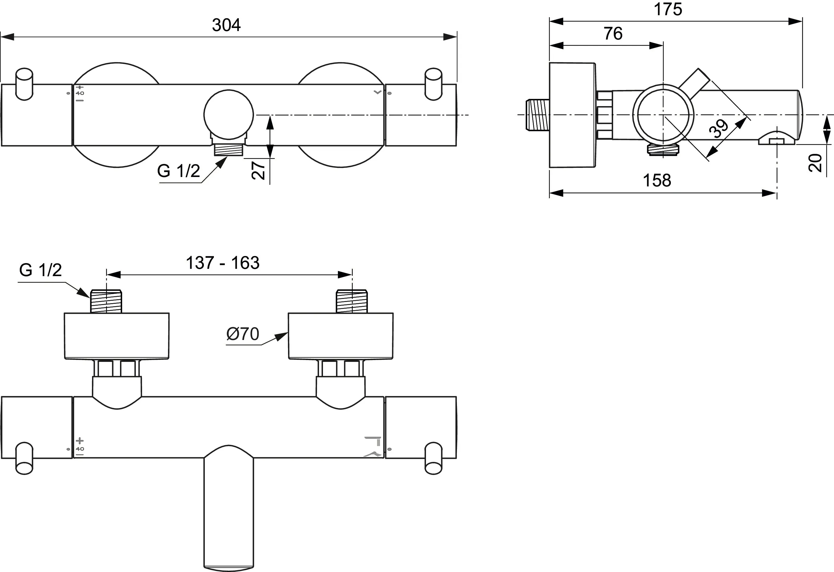 Zweihand-Wannenarmatur „CerathermT125“ Ausladung 158 mm in Chrom