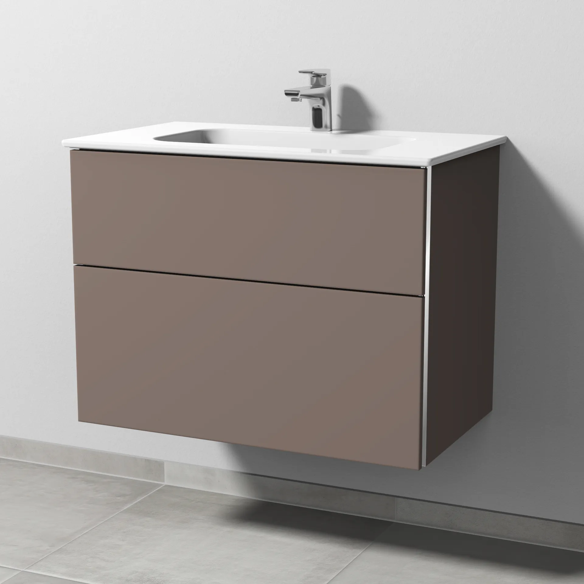 Sanipa Keramik-Waschtisch-Waschtischunterschrank mit Waschtischunterschrank „3way“ 770 × 582 × 460 mm in Taupe (matt), mit Hahnlochbohrung, Becken