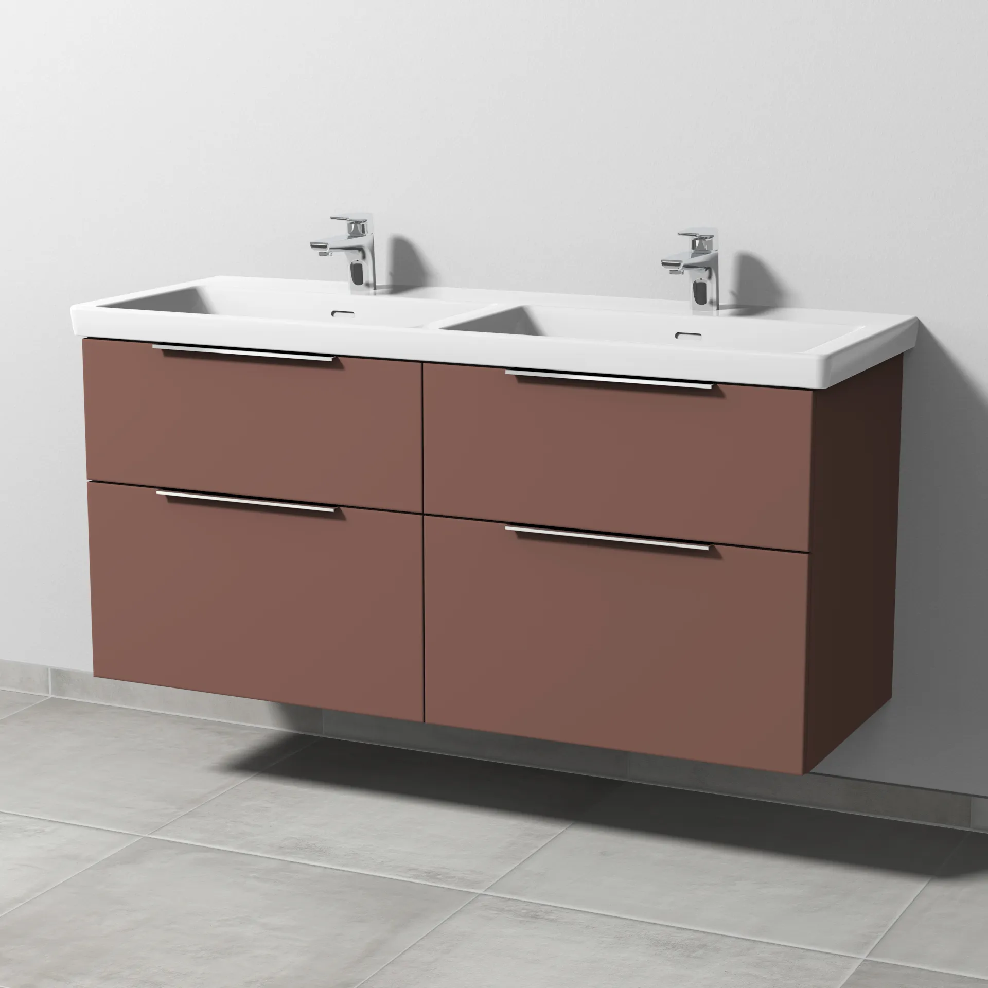 Sanipa Waschtischunterschrank „3way“ 1255 × 588 × 462 mm in Wine-Red, Becken links und rechts