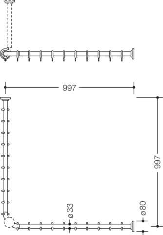 HEWI Duschvorhangstange „Serie 801“ 103,7 × 103,7 cm