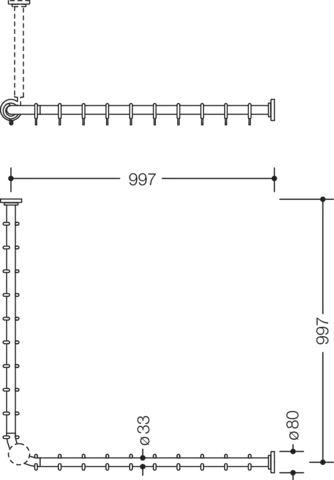 HEWI Duschvorhangstange „Serie 801“ 103,7 × 103,7 cm HEWI Duschvorhangstange „Serie 801“ 103,7 × 103,7 cm