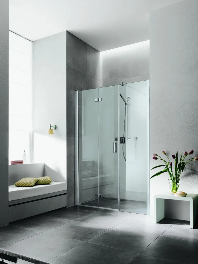 Kermi Pendel-Falttür mit Festfeld rechts „Diga“ Glas Klar, Profile Silber Hochglanz, Falttür BV: 980 - 1020 mm WE: 980 - 1020 mm H: 1850 mm Kermi Pendel-Falttür mit Festfeld rechts „Diga“ Glas Klar, Profile Silber Hochglanz, Falttür BV: 980 - 1020 mm WE: 980 - 1020 mm H: 1850 mm