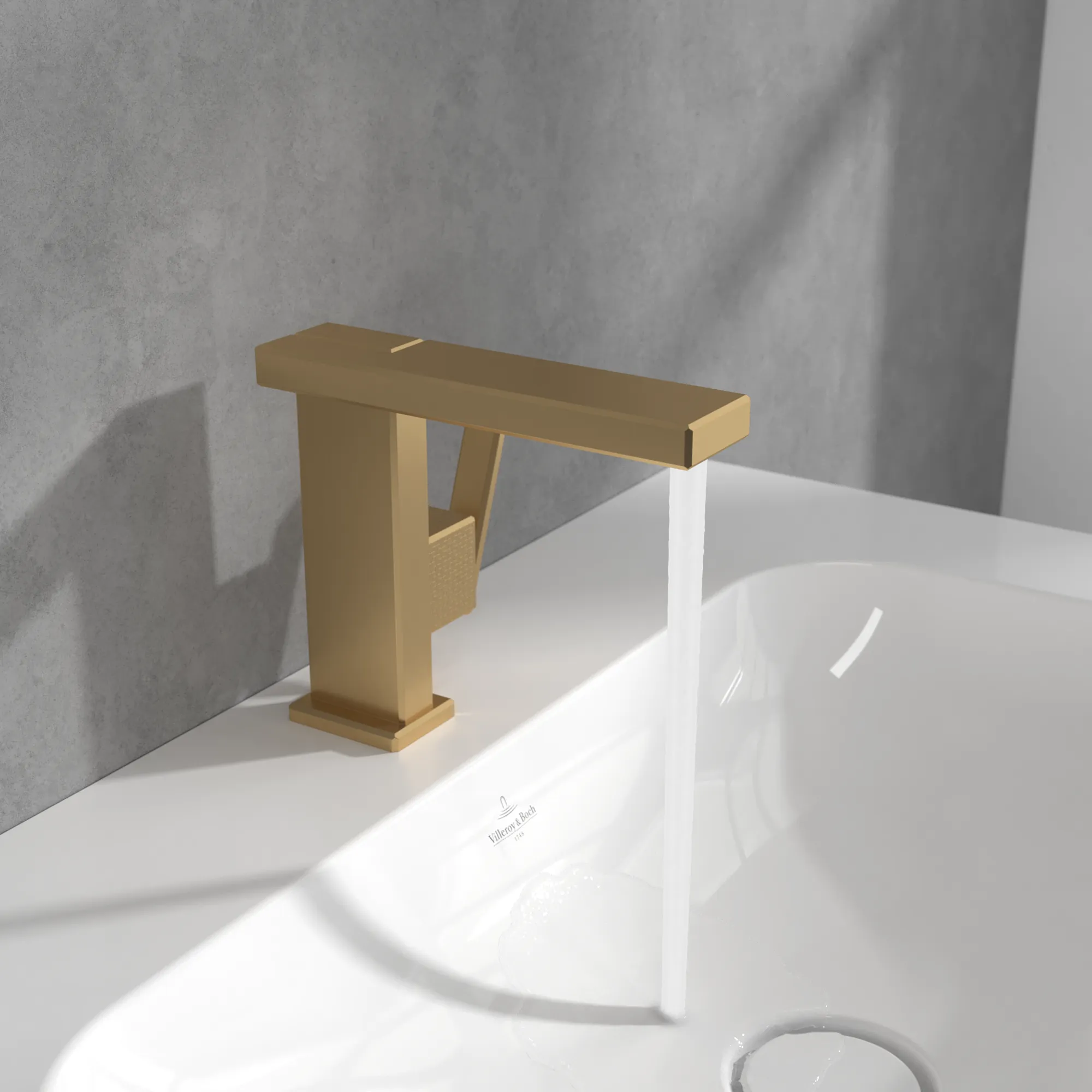 Villeroy & Boch Einhebel-Waschtischarmatur Mettlach, eckig, Brushed Gold, 173 mm Höhe, 113 x 200 mm Maße