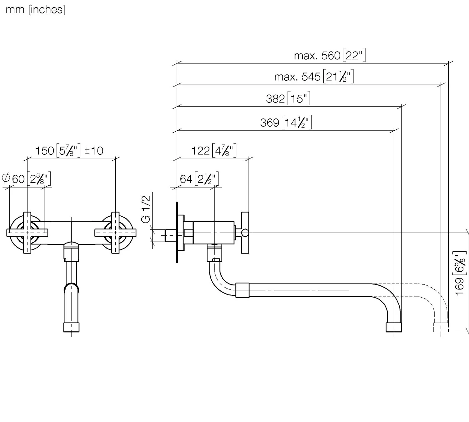 Wand-Brückenbatterie mit herausziehbarem Auslauf TARA Chrom 31151892 Wand-Brückenbatterie mit herausziehbarem Auslauf TARA Chrom 31151892