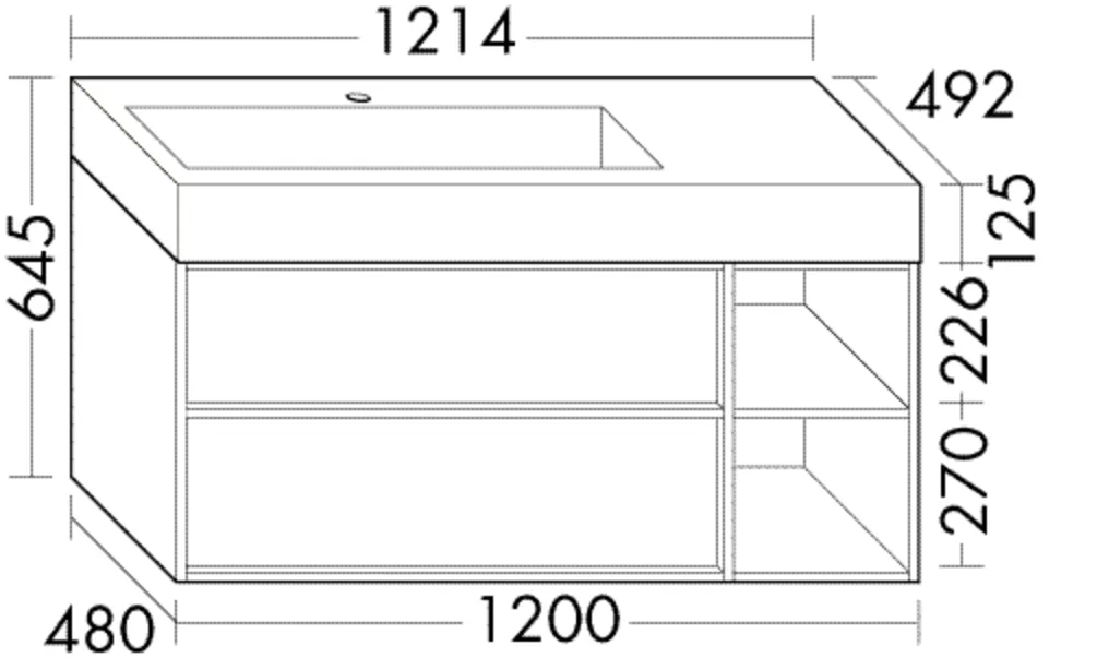Mineralguss-Waschtisch Uomo inkl. Waschtischunterschrank - burgbad, Serie Uomo, 1214 mm breit, 645 mm hoch, Becken 776x331 mm