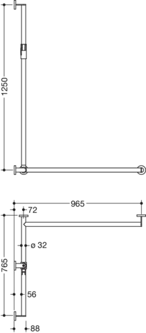 Duschhandlauf mit verschiebbarer Brausehalterstange, Edelstahl, PVD, mit magnetischem Brausehalter, senkrechte Länge 1250 mm, waagerechte Längen 765 mm und 965 mm, D: 32 mm, Ausführung rechts, in Farbe CK (Messing glänzend) Duschhandlauf mit verschiebbarer Brausehalterstange, Edelstahl, PVD, mit magnetischem Brausehalter, senkrechte Länge 1250 mm, waagerechte Längen 765 mm und 965 mm, D: 32 mm, Ausführung rechts, in Farbe CK (Messing glänzend)