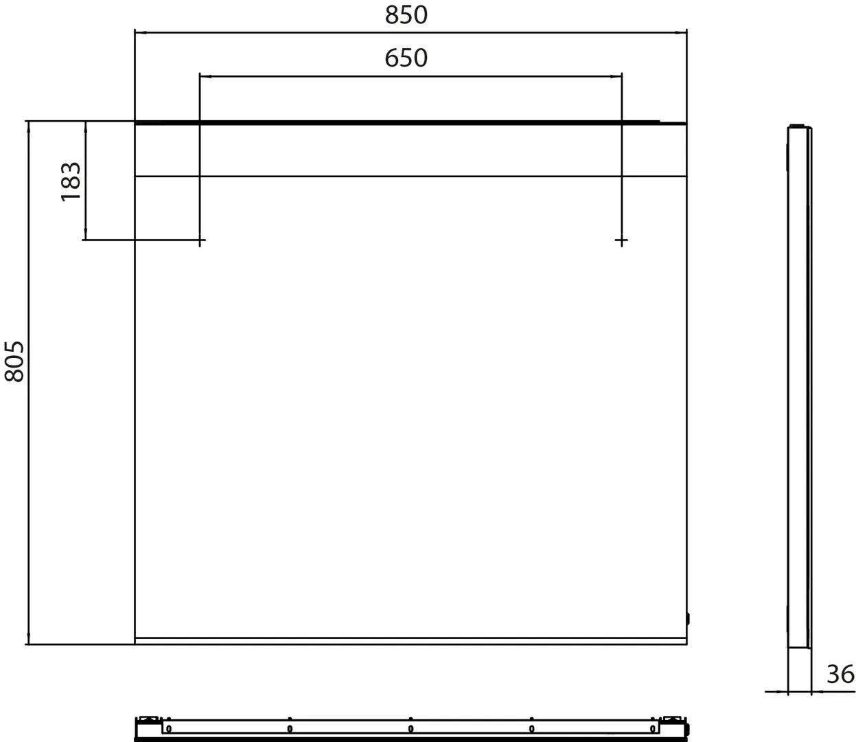 Lichtspiegel MI 250, 850 x 802 mm2700K/6500K, Sensor, m. Heizung u. Unterlicht, IP 20