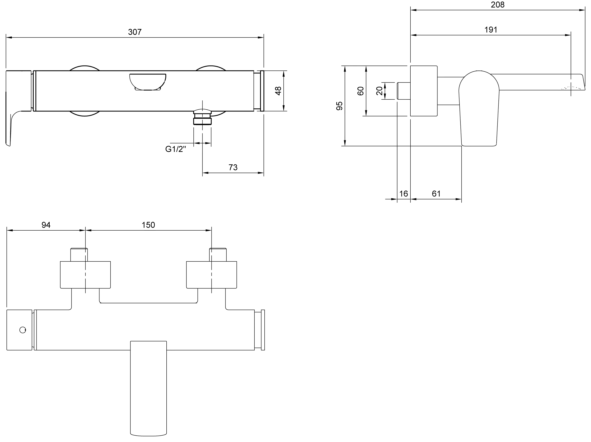 Villeroy & Boch Liberty Einhebel-Badewannenarmatur, rund, Chrom, 307x208x95 mm, Höhe 95 mm, Auslauflänge 191 mm