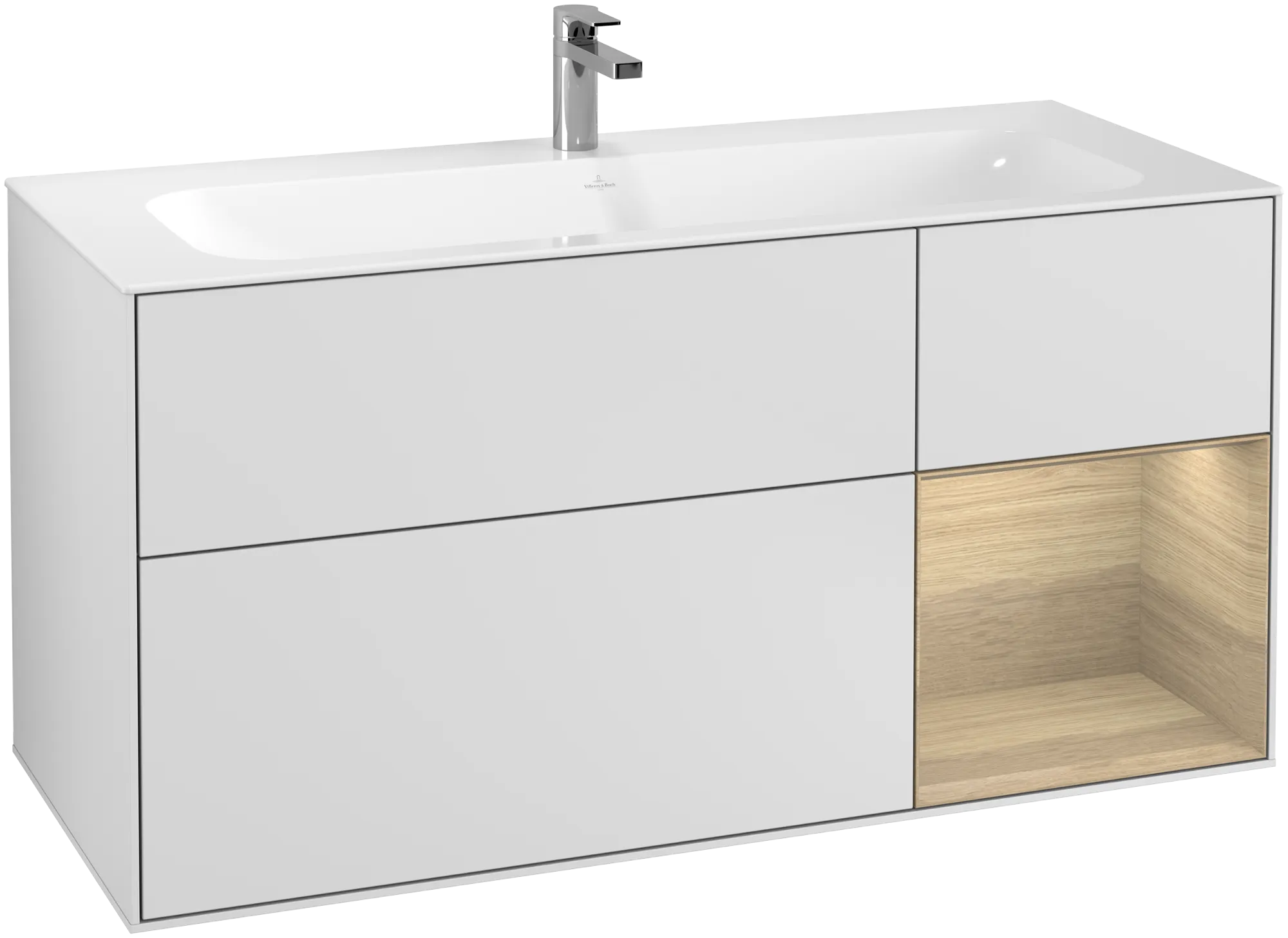 Villeroy & Boch Finion Waschbeckenunterschrank F07, 1196x591x498mm, White Matt Lacquer / Oak Veneer