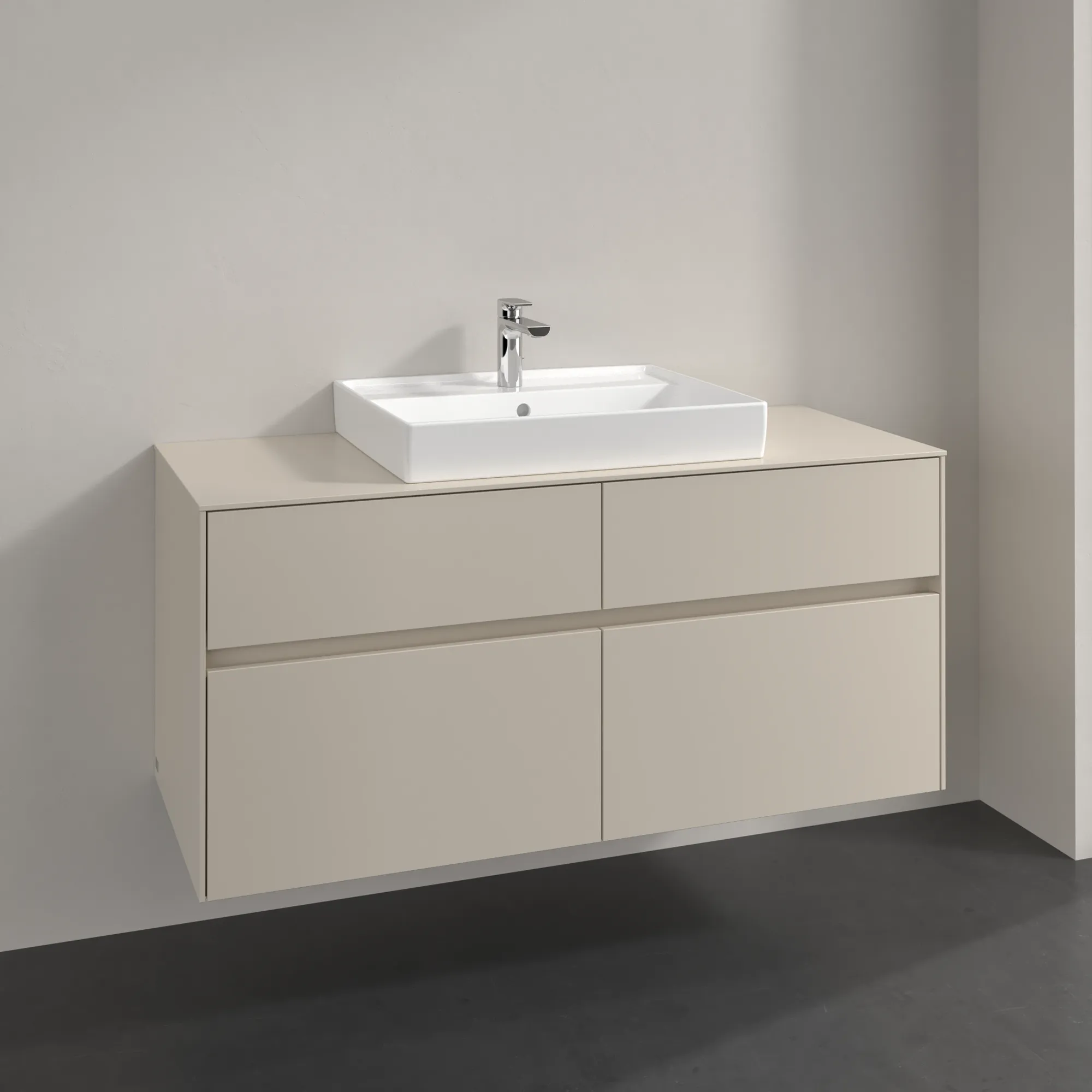 Villeroy & Boch Waschtischunterschrank „Collaro“ 1200 × 548 × 500 mm Cashmere Grey, ohne Beleuchtung, für Becken mittig