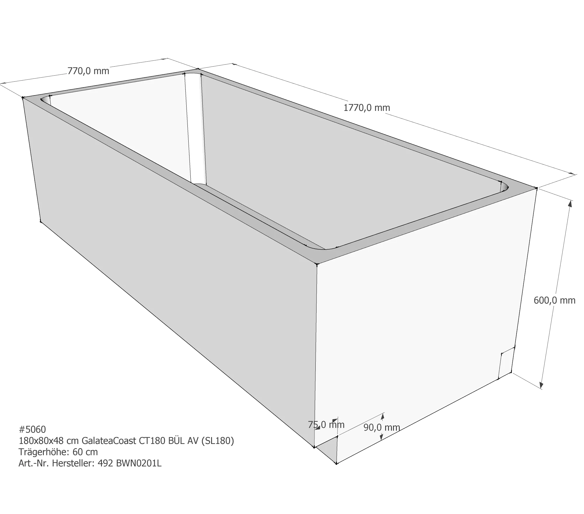 Badewannenträger für Galatea ~Coast CT 180 180 × 80 × 48 cm Badewannenträger für Galatea ~Coast CT 180 180 × 80 × 48 cm