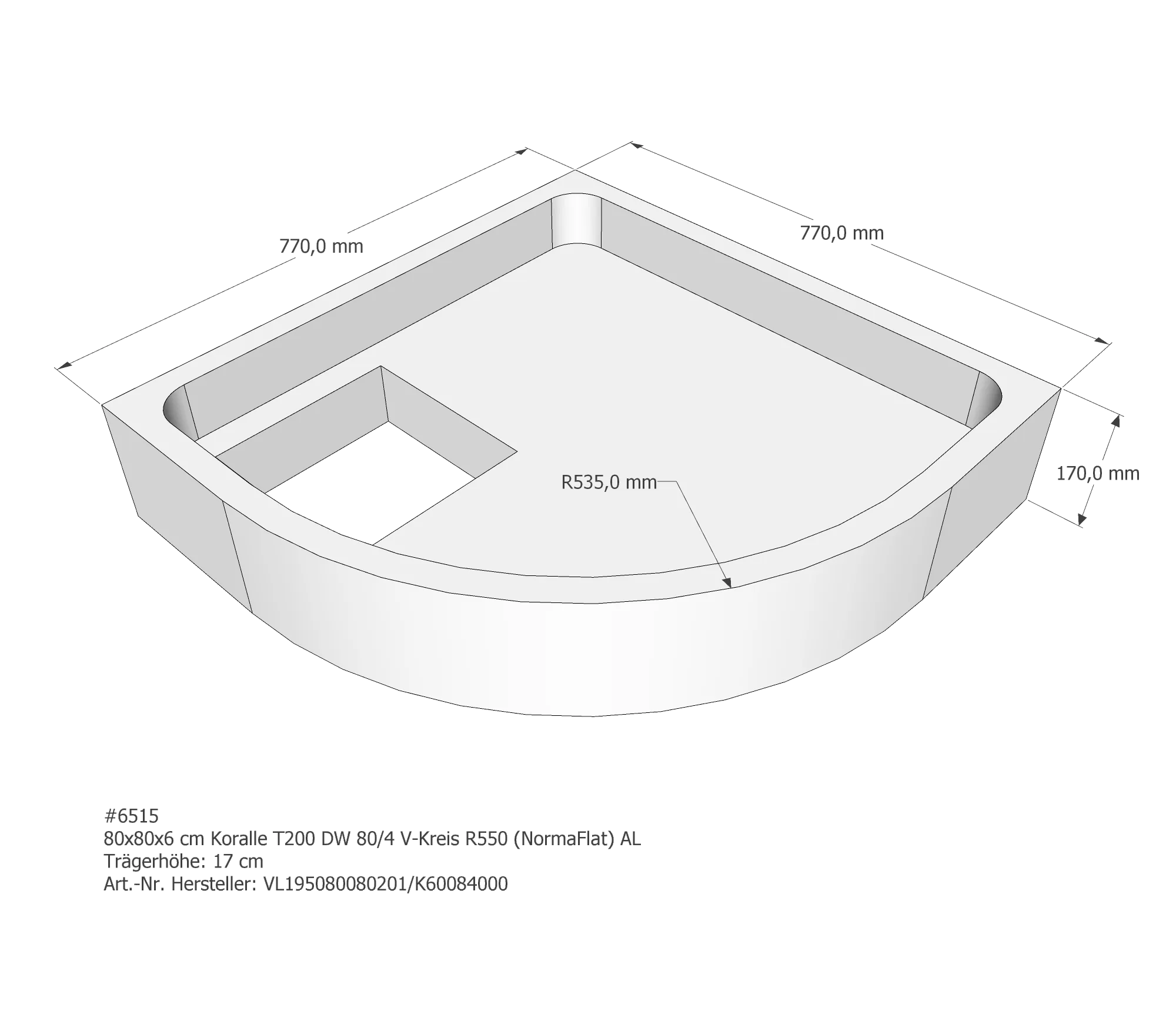 Duschwannenträger für Koralle T200 DW 80/4 (Norma) 80 × 80 × 6 cm Duschwannenträger für Koralle T200 DW 80/4 (Norma) 80 × 80 × 6 cm