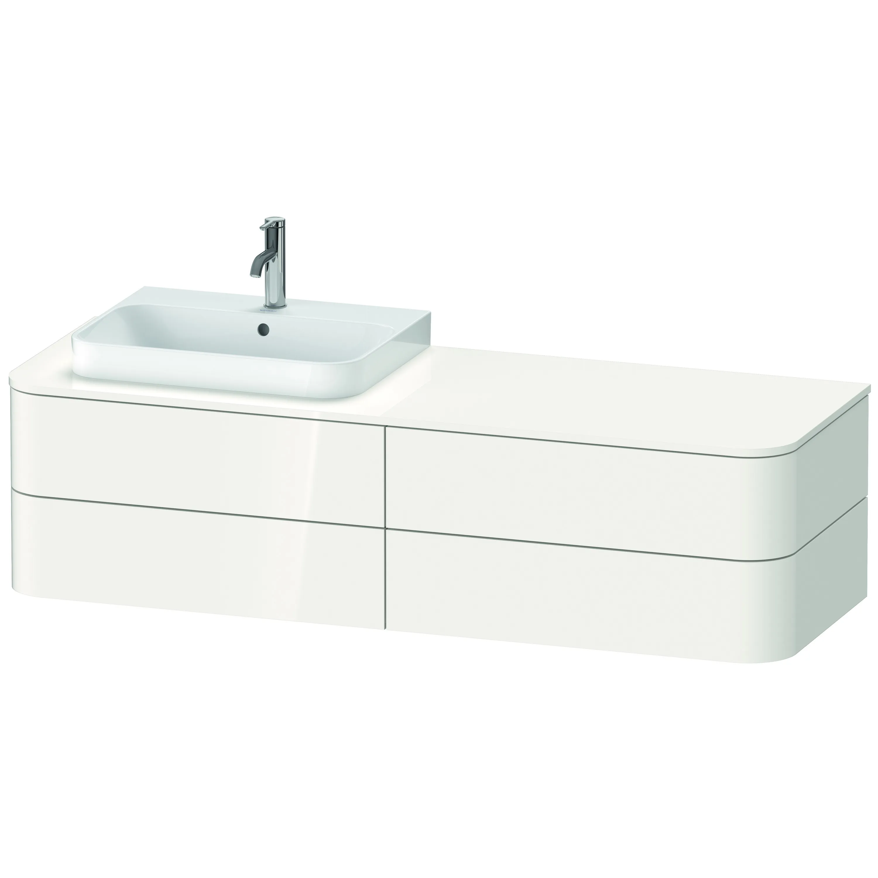 Duravit Waschtischunterschrank wandhängend „Happy D.2 Plus“ 160 × 40,8 × 55 cm Weiß Hochglanz, links Duravit Waschtischunterschrank wandhängend „Happy D.2 Plus“ 160 × 40,8 × 55 cm Weiß Hochglanz, links
