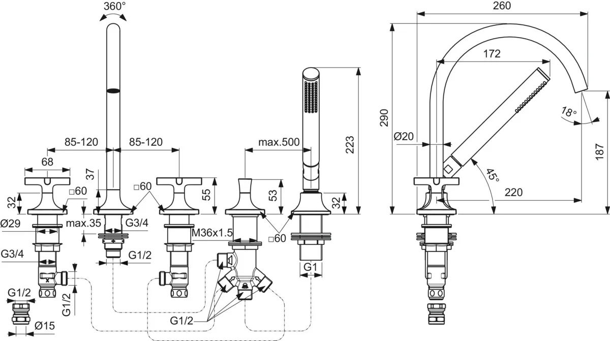 Zweihand-Wannenarmatur „JoyNeo“ Ausladung 220 mm in Chrom