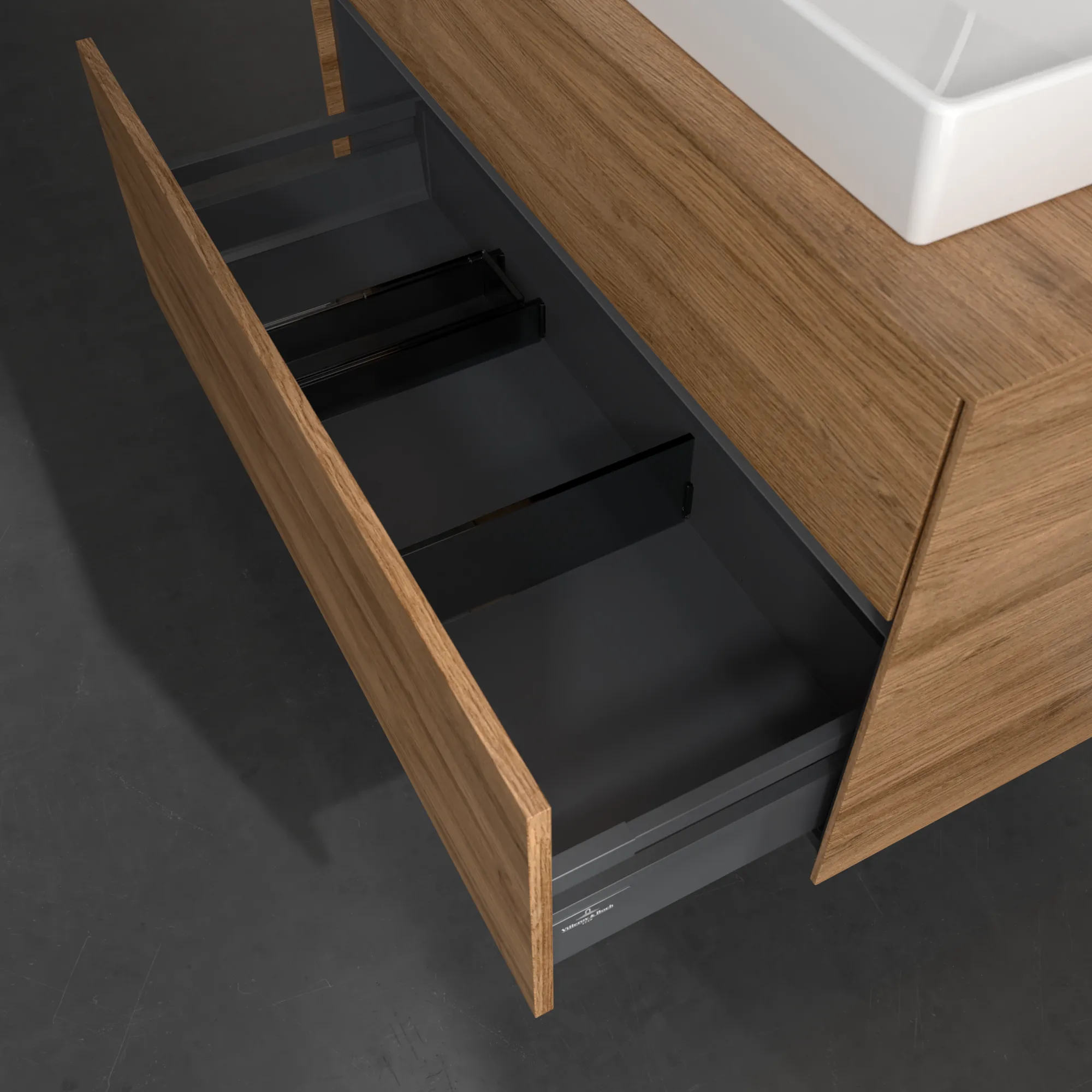Villeroy & Boch Collaro Waschbeckenunterschrank, eckig, Kansas Oak, 1000x548x500 mm, mit Beleuchtung und SoftClosing