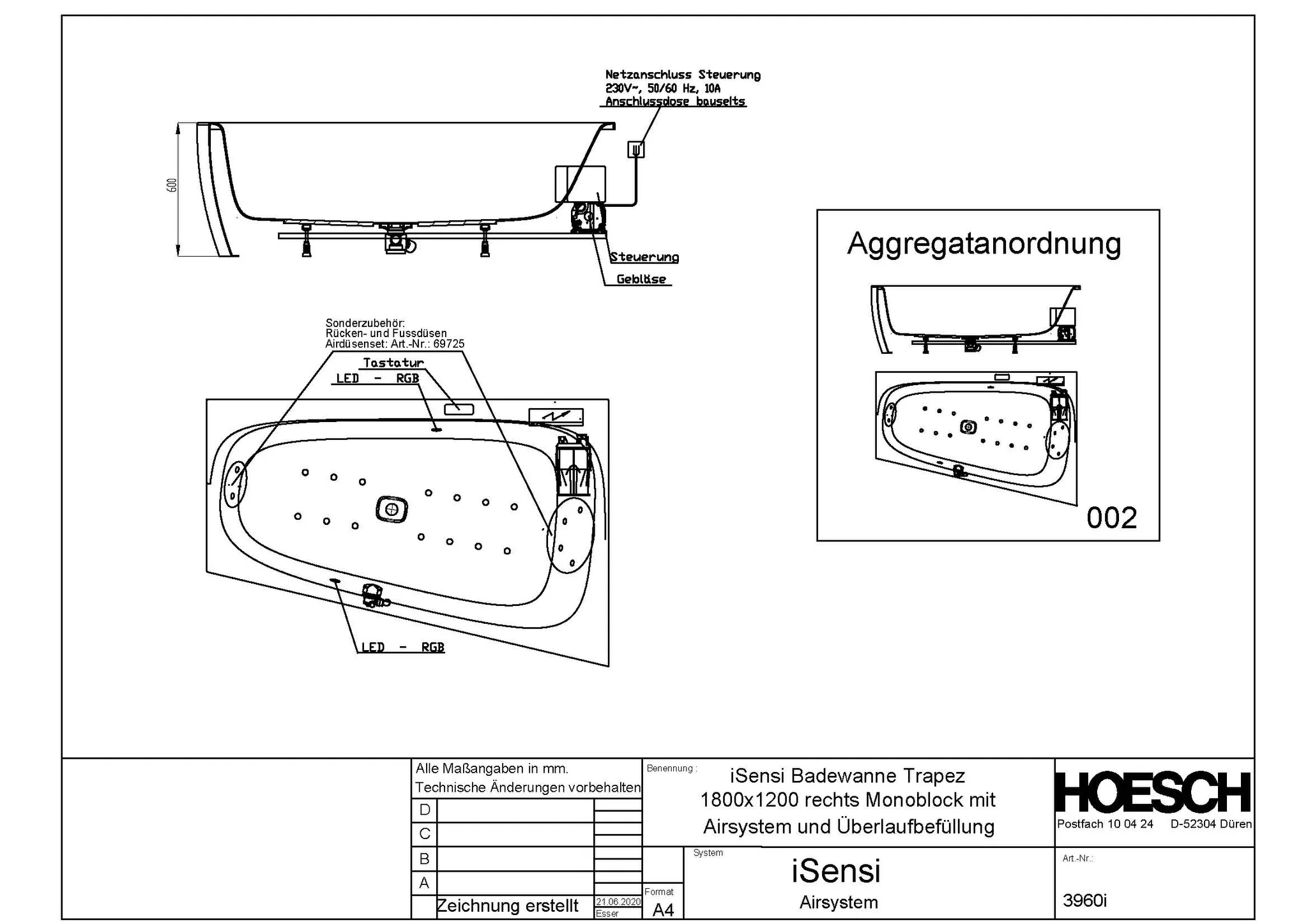 Hoesch Whirlwanne „iSensi“ Monolith mit Airsystem „iSensi“ trapez 180 × 120 cm, rechts in Weiß Hoesch Whirlwanne „iSensi“ Monolith mit Airsystem „iSensi“ trapez 180 × 120 cm, rechts in Weiß