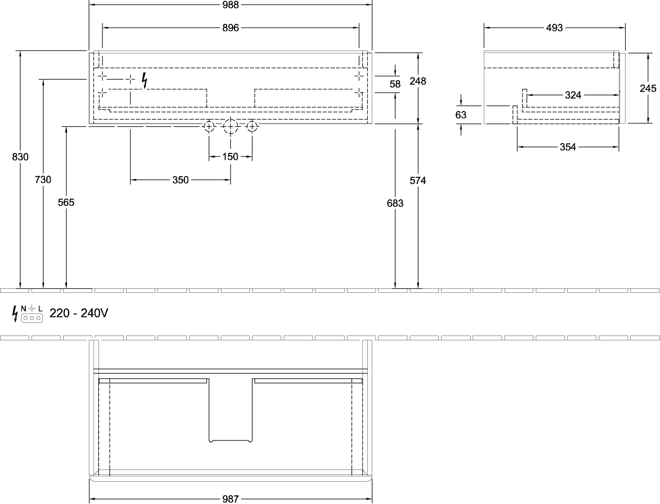 Villeroy & Boch Antao Waschbeckenunterschrank K02 988x256x493mm