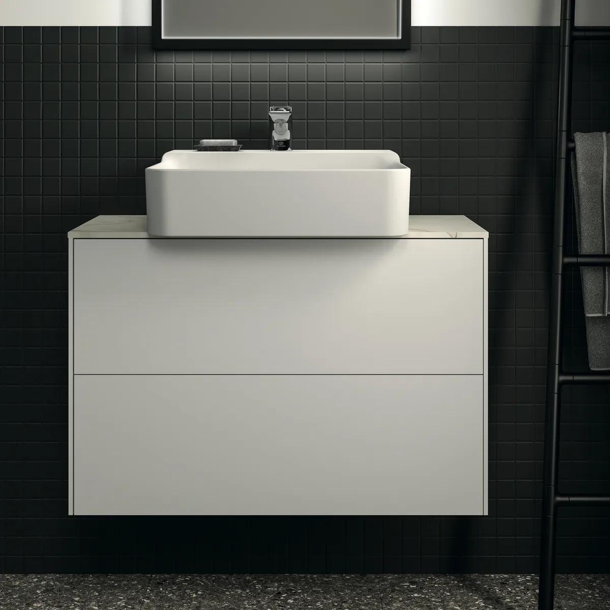 Waschtischplatte Conca, aus Keramik, 802x373x6mm, Marmor Noir Desir Waschtischplatte Conca, aus Keramik, 802x373x6mm, Marmor Noir Desir