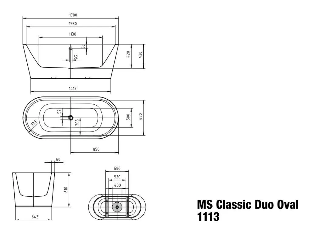 Kaldewei Badewanne „Meisterstück Classic Duo Oval“ vormontiert freistehend oval 170 × 75 cm, links