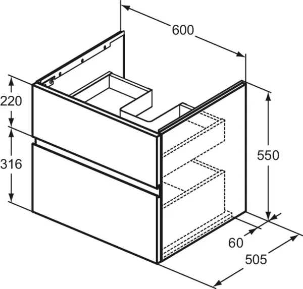 Ideal Standard Möbelwaschtischunterschrank Finesse 600x505x550mm 2 Auszüge Greige matt Ideal Standard Möbelwaschtischunterschrank Finesse 600x505x550mm 2 Auszüge Greige matt