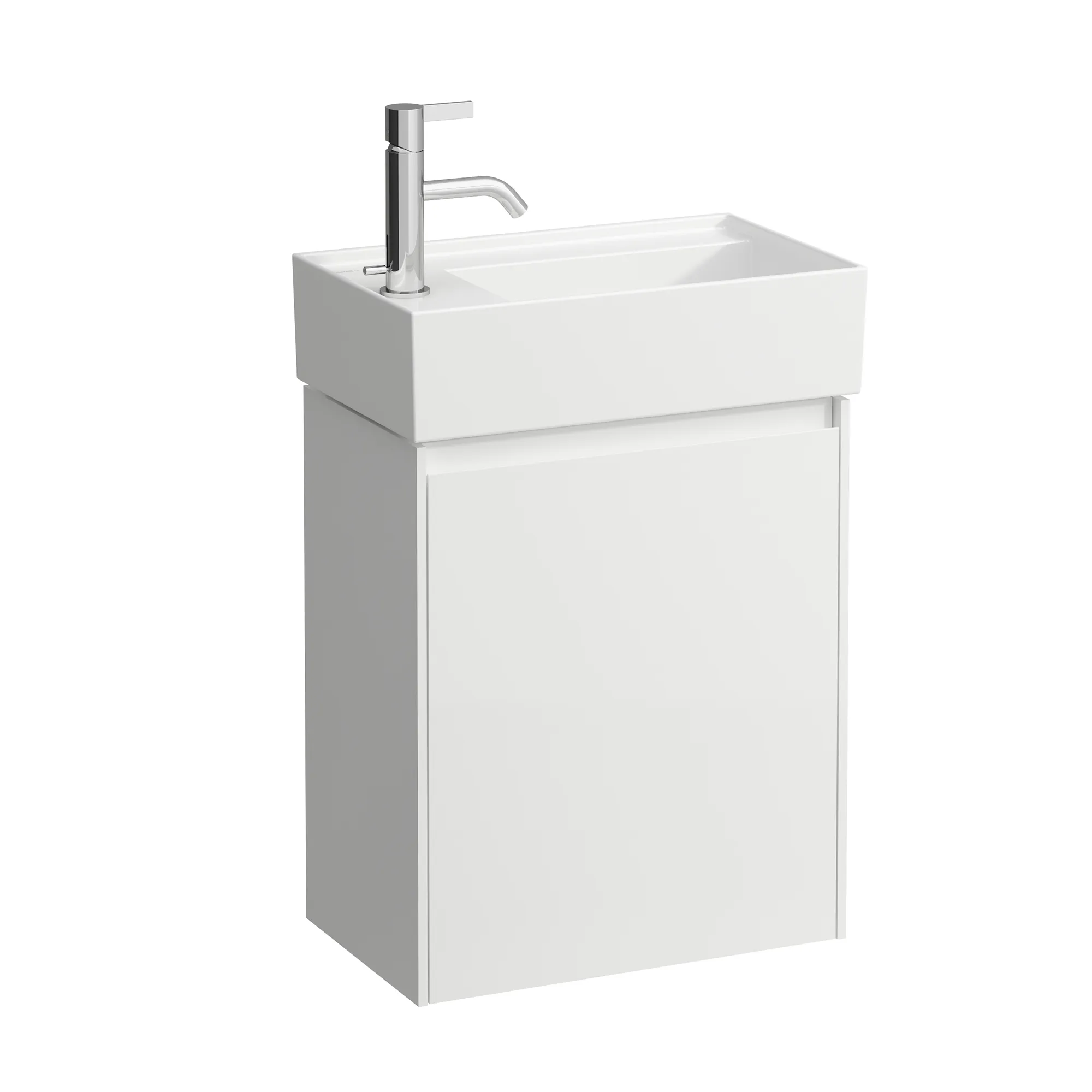 Waschtischunterbau LANI 270x437x515 1 Tür Scharnier links integrierte Griffleiste und Soft-Close 1 Glasablage (fix) für Waschtisch Kartell • H815335 weiß matt Waschtischunterbau LANI 270x437x515 1 Tür Scharnier links integrierte Griffleiste und Soft-Close 1 Glasablage (fix) für Waschtisch Kartell • H815335 weiß matt