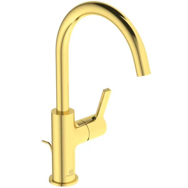 Waschtischarmatur Joy, mit hohem Auslauf, mit Ablaufgarnitur, Ausladung 169mm, Brushed Gold Waschtischarmatur Joy, mit hohem Auslauf, mit Ablaufgarnitur, Ausladung 169mm, Brushed Gold